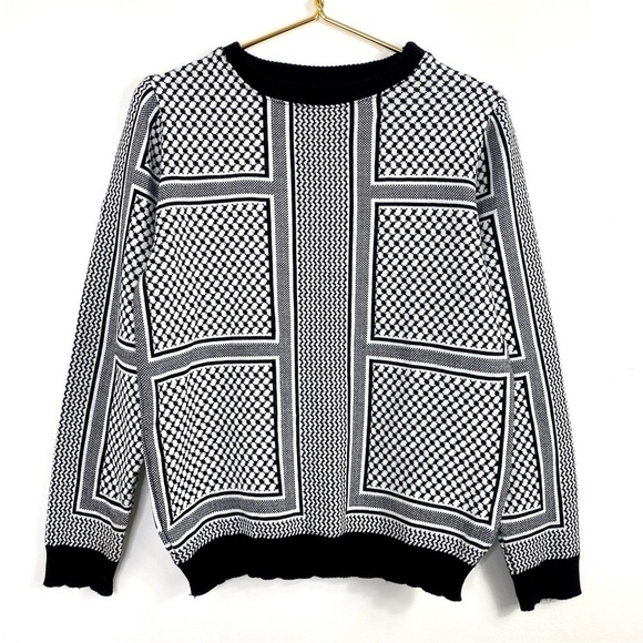 Anz Retoro Monochrome Crew Neck Sweater In Black with White Size S NWOT - Picture 2 of 11